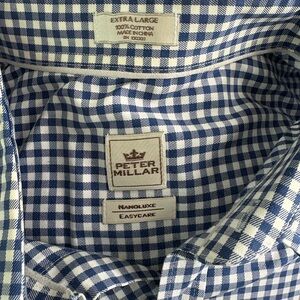 Peter Millar Men's Blue Gingham Cotton Shirt - Easy Care